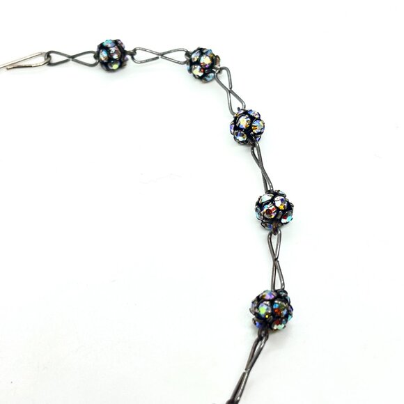 VINTAGE AB Aurora Borealis Crystal Disco Ball Necklace Gunmetal Station Choker - Picture 10 of 13